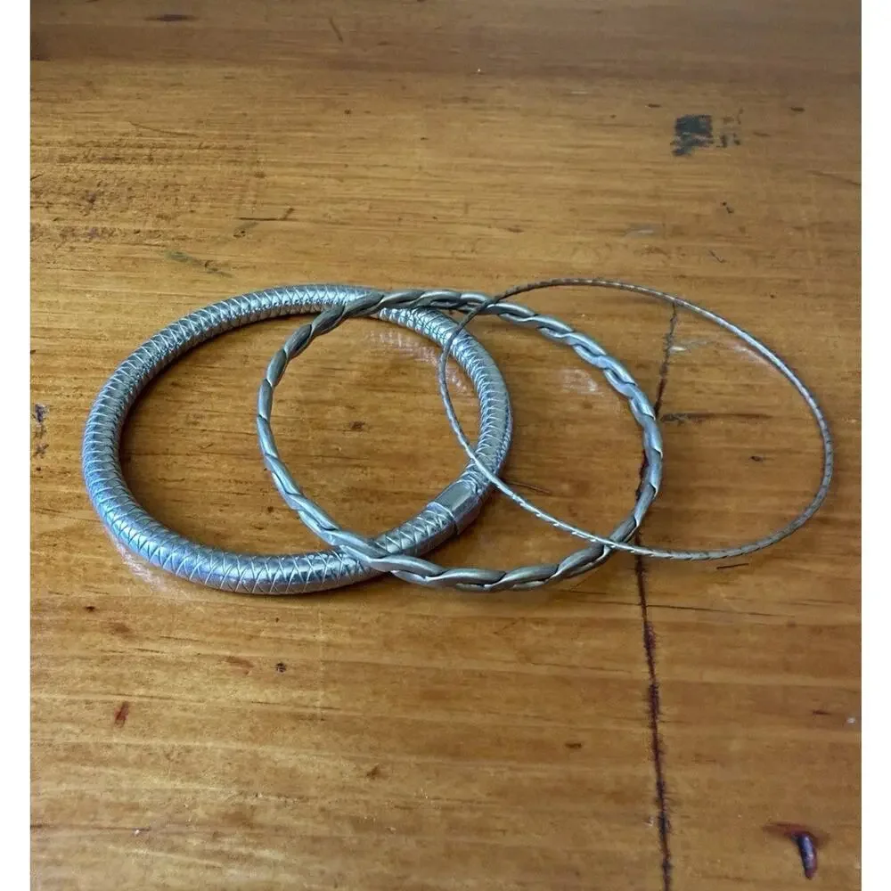 Silver Tone Bracelet Bundle Modern Cuff Cable Stretch Bangle Layering Lot